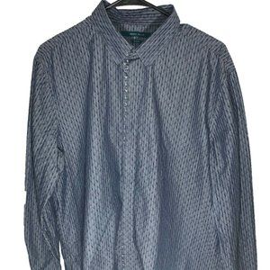 Perry Ellis Men's XL Blue White Design Striped Long Sleeve Button Up Shirt